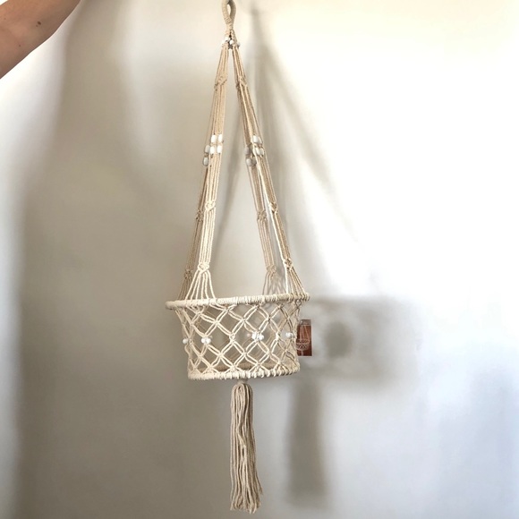Other - New Macrame plant holder with white beads